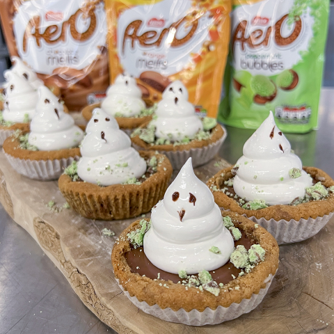 Cookie Cups topped with Ghost Meringue 